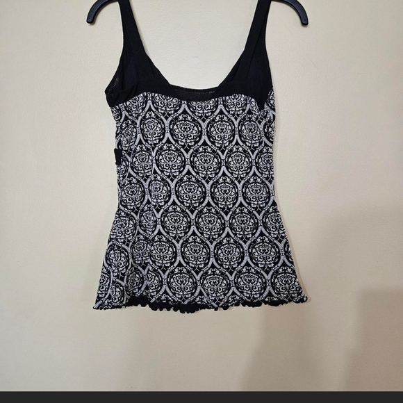 INC Mesh Babydoll Top Black White Pattern Sheer Empire Waist Size Small - Picture 3 of 3